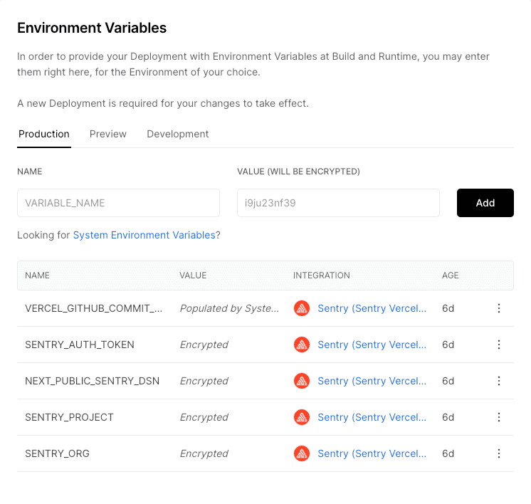 Sentry modal showing linking Sentry project to Vercel project